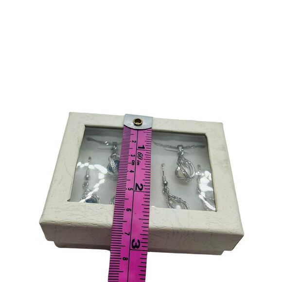 Necklace And Earrings Set Womens Silver Tone Faux Pearl Lobster Claw Clasp - Picture 8 of 16